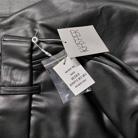 Kasper Womens Faux Leather Pants Size Small Black High Rise Pull On Office Chic - Picture 9 of 11